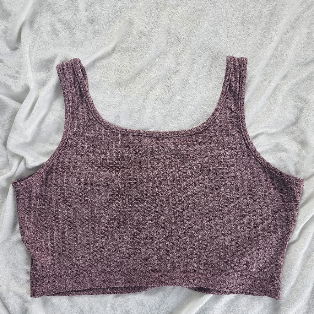 Purple Ribbed Crop Tank Top - Picture 3 of 5